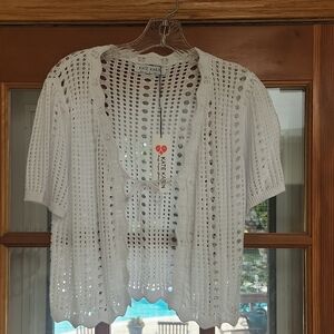 Kate Kasin White Crochet Cardigan